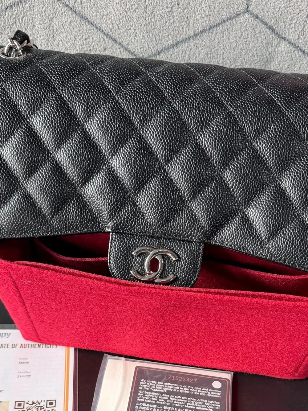 CHANEL Black Quilted Leather Chain Shoulder Bag/Jumbo double flap SHW